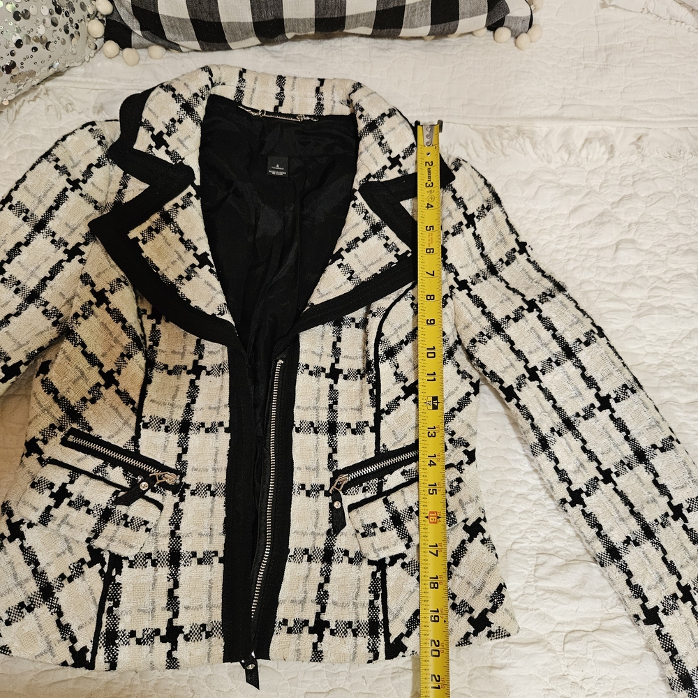 WHITE HOUSE BLACK MARKET Chic Women's Black/White Plaid Blazer Sz 4 - Picture 8 of 10